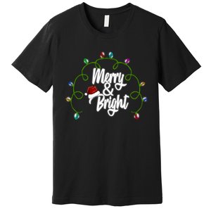 Merry And Bright Santa Hat Colorful Lights Christmas Gift Premium T-Shirt