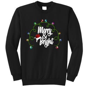 Merry And Bright Santa Hat Colorful Lights Christmas Gift Tall Sweatshirt