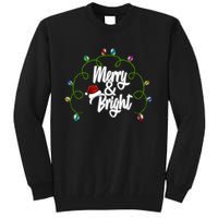 Merry And Bright Santa Hat Colorful Lights Christmas Gift Tall Sweatshirt