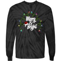 Merry And Bright Santa Hat Colorful Lights Christmas Gift Tie-Dye Long Sleeve Shirt