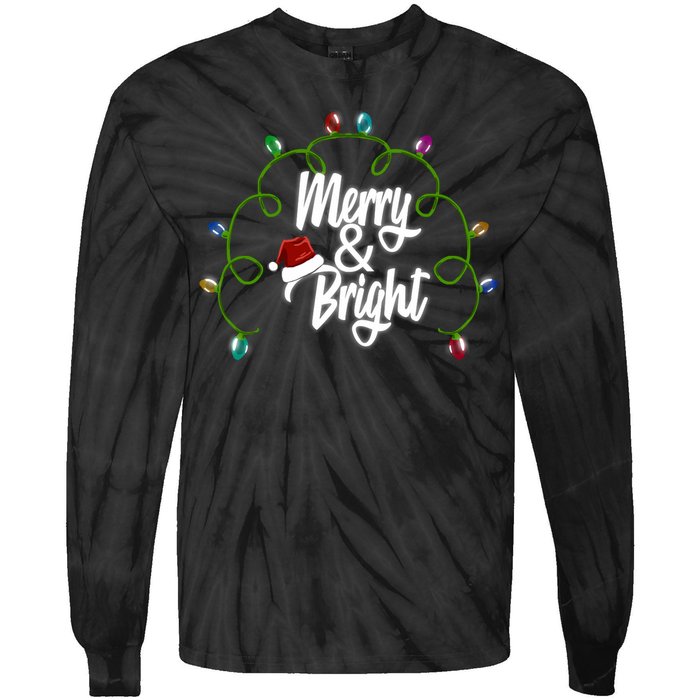 Merry And Bright Santa Hat Colorful Lights Christmas Gift Tie-Dye Long Sleeve Shirt