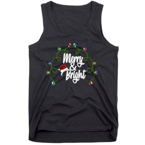 Merry And Bright Santa Hat Colorful Lights Christmas Gift Tank Top