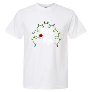 Merry And Bright Santa Hat Colorful Lights Christmas Gift Garment-Dyed Heavyweight T-Shirt