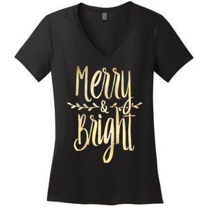 Merry And Bright Christmas Gifts Xmas Tree Premium Women's V-Neck T-Shirt