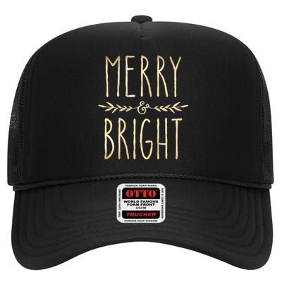 Merry And Bright Christmas Gifts Xmas Tree High Crown Mesh Back Trucker Hat