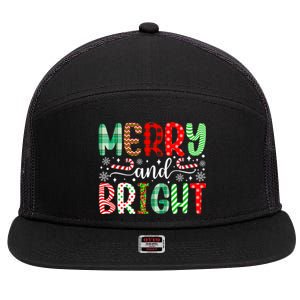 Merry And Bright Cute Christmas Holiday Long Sleeve 7 Panel Mesh Trucker Snapback Hat