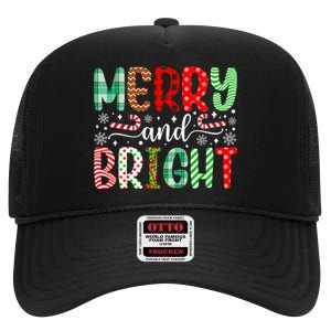 Merry And Bright Cute Christmas Holiday Long Sleeve High Crown Mesh Back Trucker Hat