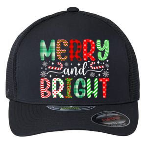 Merry And Bright Cute Christmas Holiday Long Sleeve Flexfit Unipanel Trucker Cap