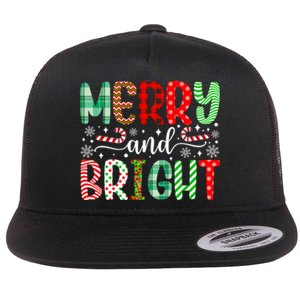 Merry And Bright Cute Christmas Holiday Long Sleeve Flat Bill Trucker Hat