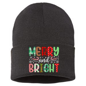 Merry And Bright Cute Christmas Holiday Long Sleeve Sustainable Knit Beanie