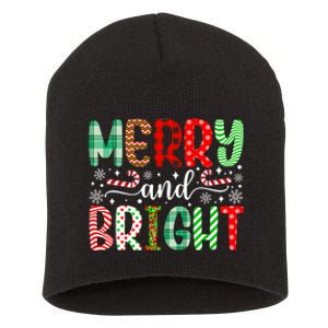 Merry And Bright Cute Christmas Holiday Long Sleeve Short Acrylic Beanie