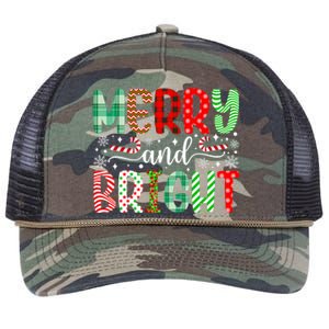 Merry And Bright Cute Christmas Holiday Long Sleeve Retro Rope Trucker Hat Cap