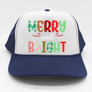 Merry And Bright Cute Christmas Holiday Long Sleeve Trucker Hat