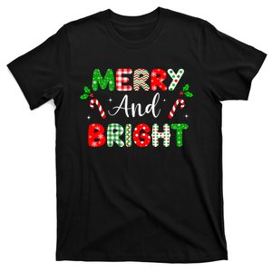 Merry And Bright Christmas Holiday Candy Cane Xmas Family T-Shirt