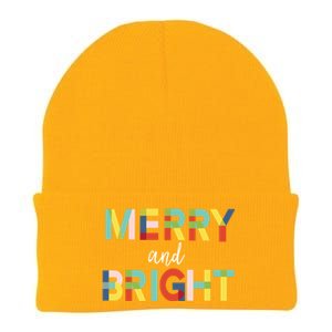 Merry And Bright Christmas Holiday Colorful Cheerful Cool Gift Knit Cap Winter Beanie