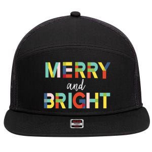 Merry And Bright Christmas Holiday Colorful Cheerful Cool Gift 7 Panel Mesh Trucker Snapback Hat