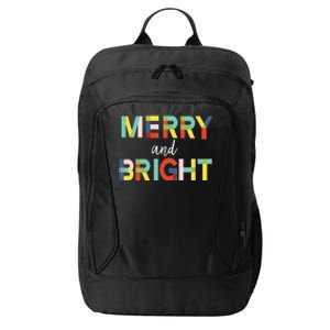 Merry And Bright Christmas Holiday Colorful Cheerful Cool Gift City Backpack