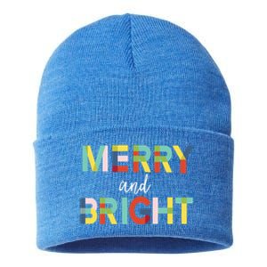 Merry And Bright Christmas Holiday Colorful Cheerful Cool Gift Sustainable Knit Beanie