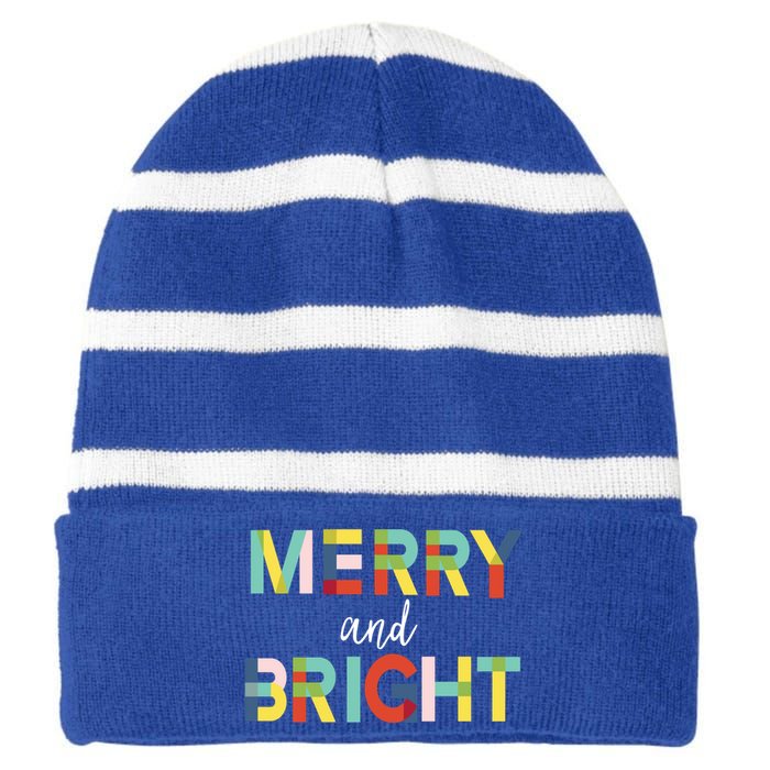 Merry And Bright Christmas Holiday Colorful Cheerful Cool Gift Striped Beanie with Solid Band