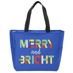 Merry And Bright Christmas Holiday Colorful Cheerful Cool Gift Zip Tote Bag