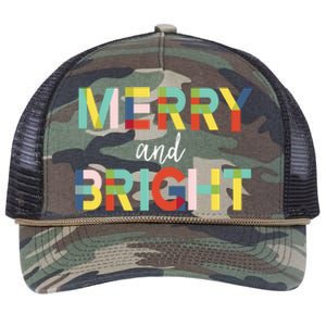 Merry And Bright Christmas Holiday Colorful Cheerful Cool Gift Retro Rope Trucker Hat Cap