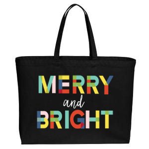 Merry And Bright Christmas Holiday Colorful Cheerful Cool Gift Cotton Canvas Jumbo Tote