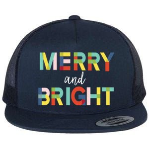 Merry And Bright Christmas Holiday Colorful Cheerful Cool Gift Flat Bill Trucker Hat