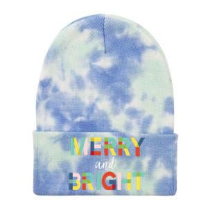 Merry And Bright Christmas Holiday Colorful Cheerful Cool Gift Tie Dye 12in Knit Beanie