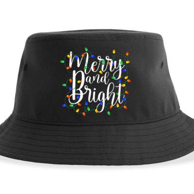 Merry and Bright Christmas Lights Xmas Holiday  Sustainable Bucket Hat