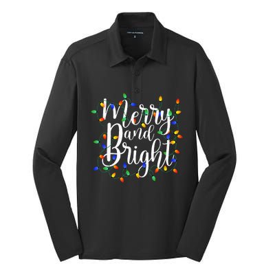 Merry and Bright Christmas Lights Xmas Holiday  Silk Touch Performance Long Sleeve Polo