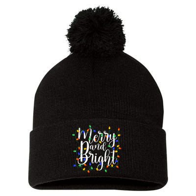 Merry and Bright Christmas Lights Xmas Holiday  Pom Pom 12in Knit Beanie