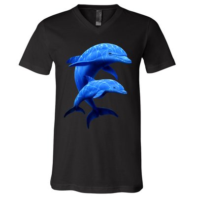 Mama And Baby Dolphin V-Neck T-Shirt