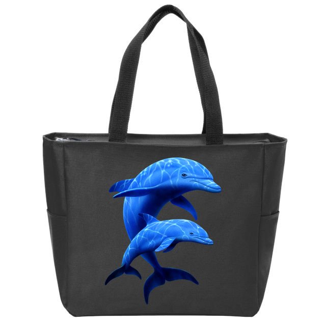 Mama And Baby Dolphin Zip Tote Bag