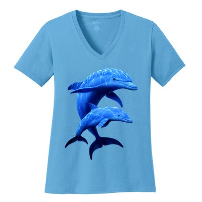 Mama And Baby Dolphin Women's V-Neck T-Shirt