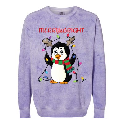 Merry And Bright . Merry And Bright Christmas Penguin Colorblast Crewneck Sweatshirt