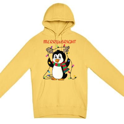 Merry And Bright . Merry And Bright Christmas Penguin Premium Pullover Hoodie