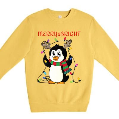 Merry And Bright . Merry And Bright Christmas Penguin Premium Crewneck Sweatshirt