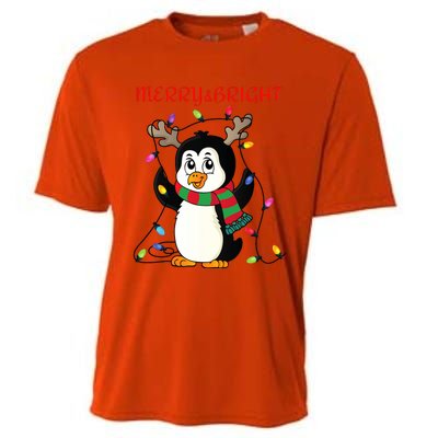 Merry And Bright . Merry And Bright Christmas Penguin Cooling Performance Crew T-Shirt