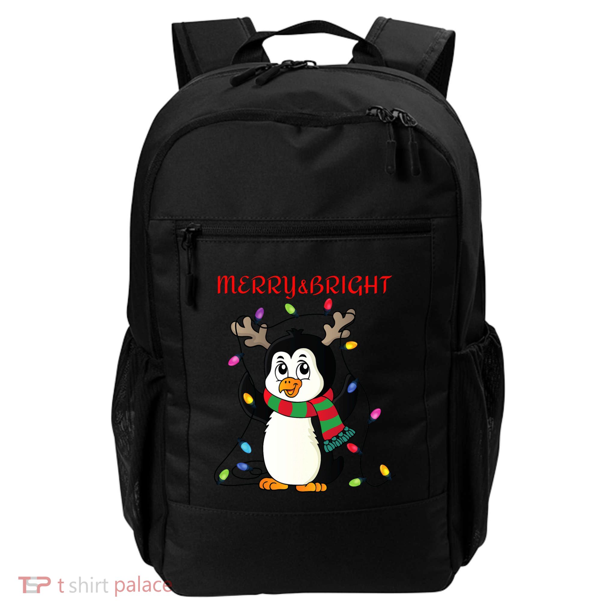 Merry And Bright . Merry And Bright Christmas Penguin Daily Commute Backpack