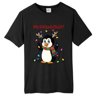 Merry And Bright . Merry And Bright Christmas Penguin Tall Fusion ChromaSoft Performance T-Shirt