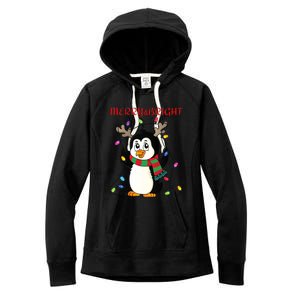 Merry And Bright . Merry And Bright Christmas Penguin Women's Fleece Hoodie