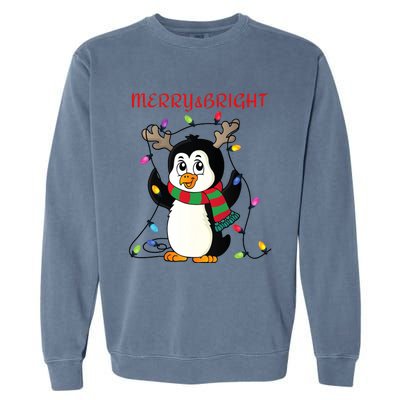 Merry And Bright . Merry And Bright Christmas Penguin Garment-Dyed Sweatshirt