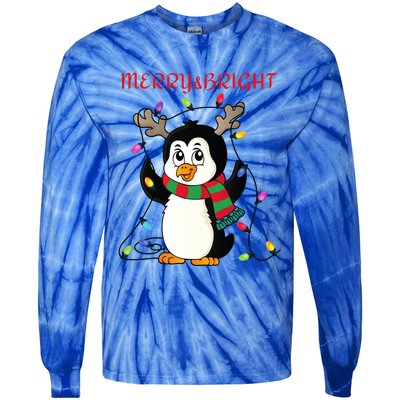 Merry And Bright . Merry And Bright Christmas Penguin Tie-Dye Long Sleeve Shirt