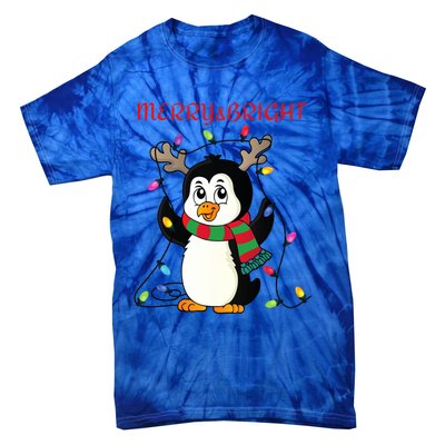 Merry And Bright . Merry And Bright Christmas Penguin Tie-Dye T-Shirt