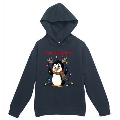 Merry And Bright . Merry And Bright Christmas Penguin Urban Pullover Hoodie