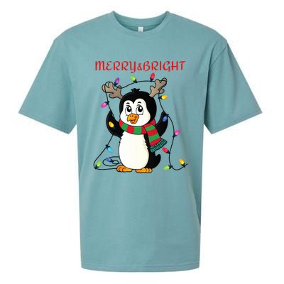 Merry And Bright . Merry And Bright Christmas Penguin Sueded Cloud Jersey T-Shirt