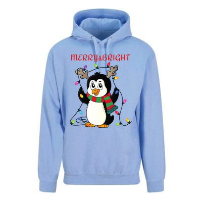 Merry And Bright . Merry And Bright Christmas Penguin Unisex Surf Hoodie