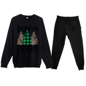 Merry And Bright Christmas Leopard Print Tree Buffalo Plaid Premium Crewneck Sweatsuit Set