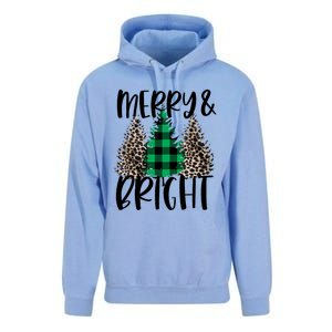 Merry And Bright Christmas Leopard Print Tree Buffalo Plaid Unisex Surf Hoodie