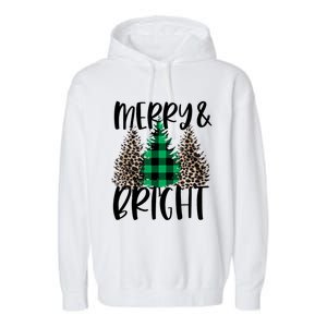 Merry And Bright Christmas Leopard Print Tree Buffalo Plaid Garment-Dyed Fleece Hoodie